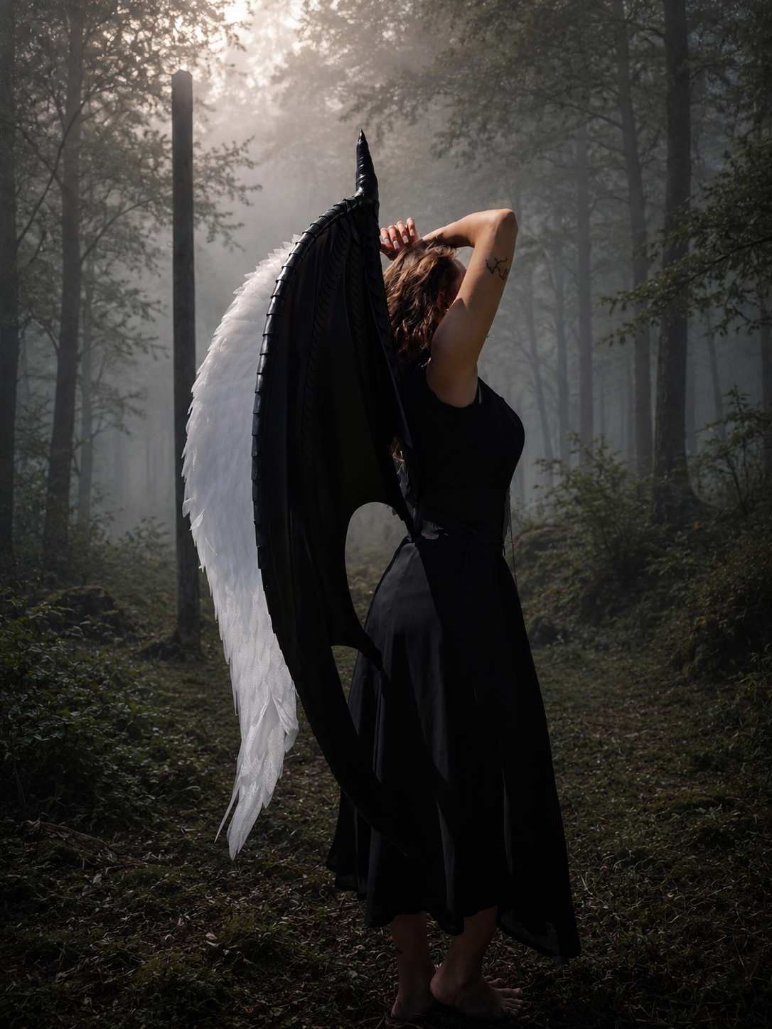 Angel and Demon Wings Costume – Large Black and White Fantasy Wings for Cosplay, Photoshoots, Halloween & LARP