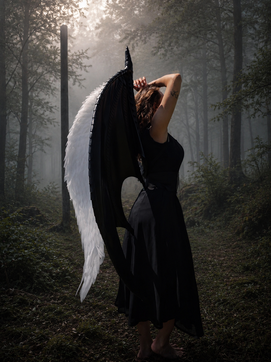 Angel and Demon Wings Costume – Large Black and White Fantasy Wings for Cosplay, Photoshoots, Halloween & LARP