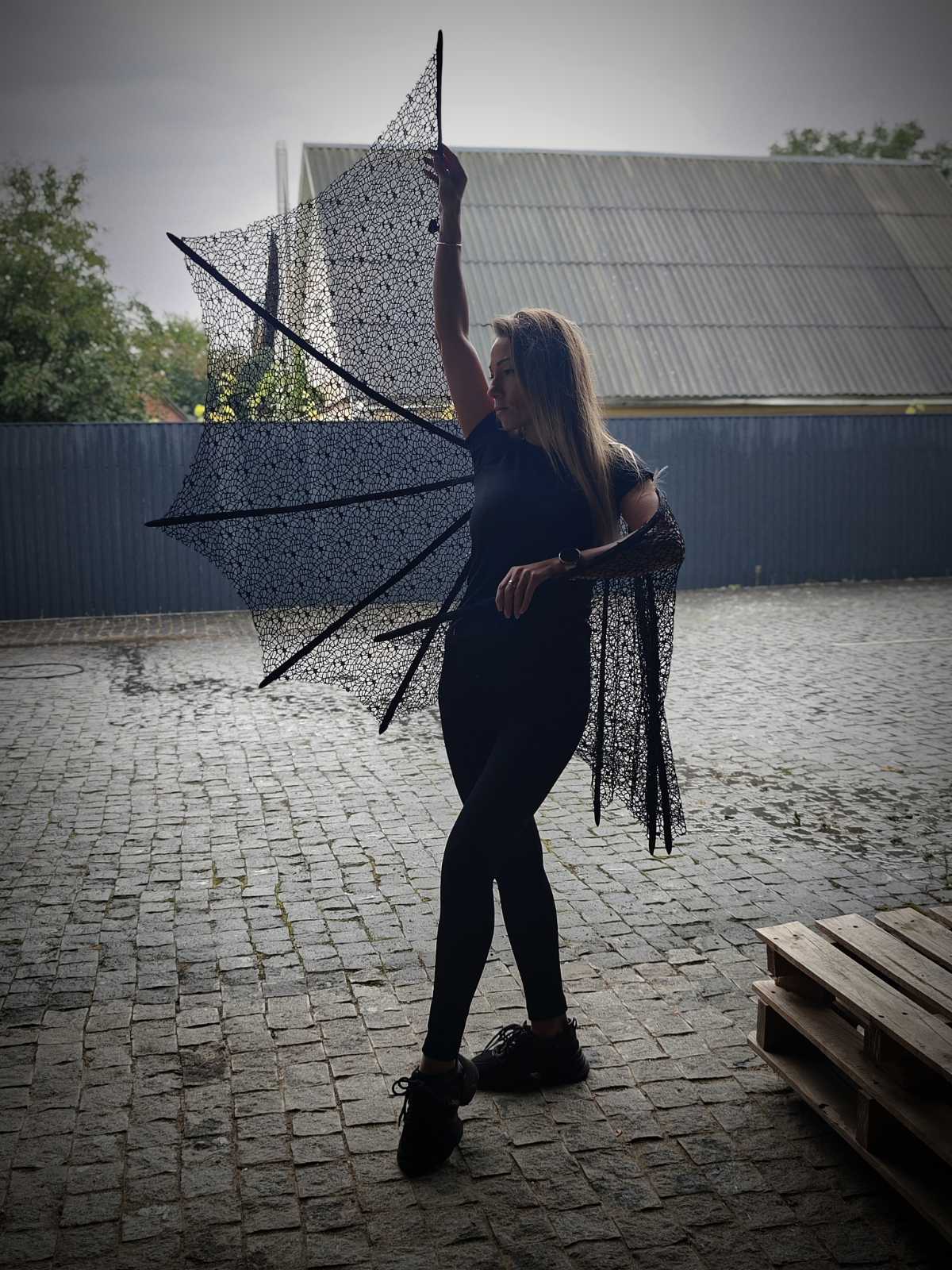 Black lace bat wings costume