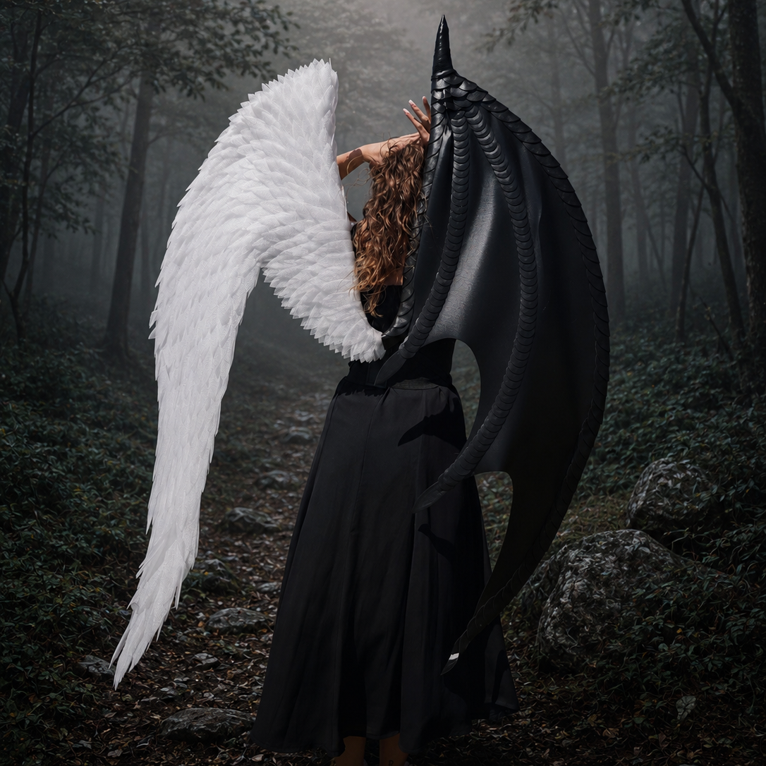Large Angel and Demon Wings – Gothic Black White Costume Accessory
