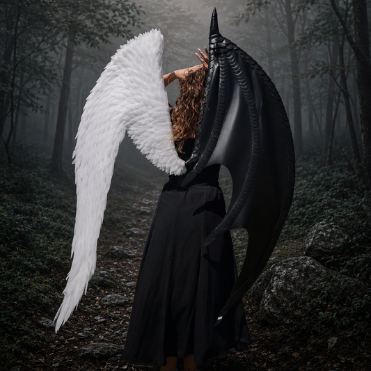 Large Angel and Demon Wings – Gothic Black White Costume Accessory