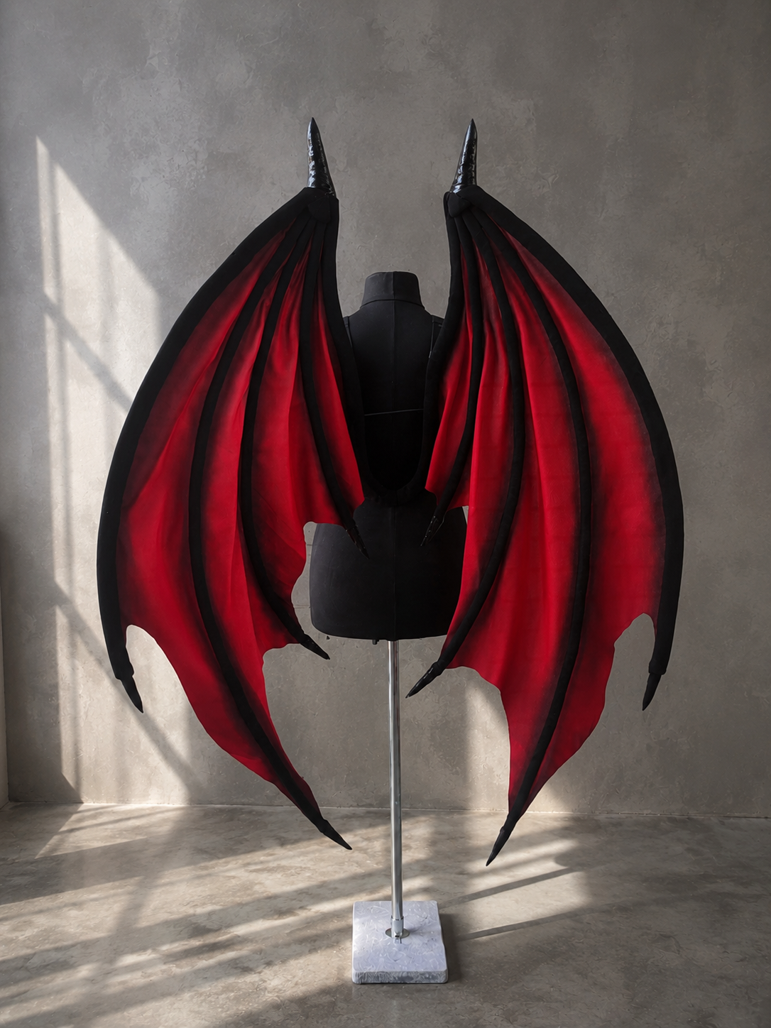 Large Red & Black Bat Wings – Handmade Gothic Fantasy Wings for Halloween, Cosplay, Vampire, Demon & Dragon Costume