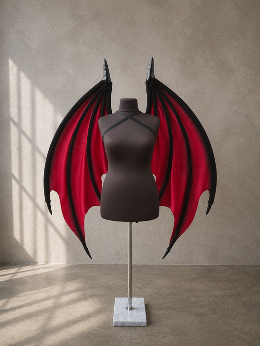 Large Red & Black Bat Wings – Handmade Gothic Fantasy Wings for Halloween, Cosplay, Vampire, Demon & Dragon Costume