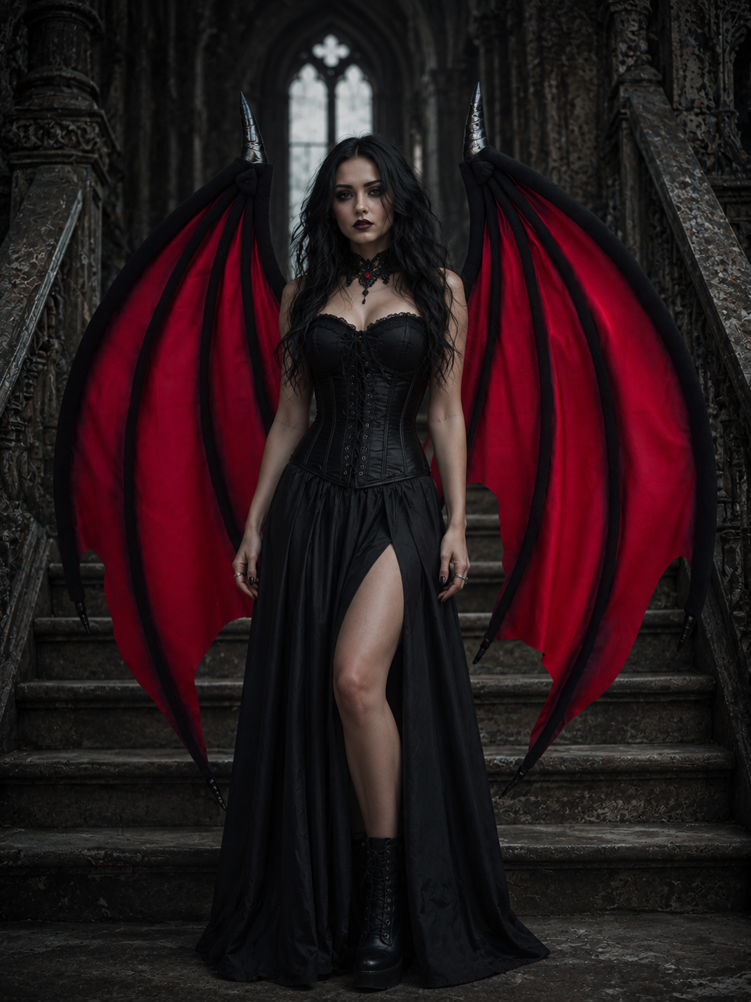 Large Red & Black Bat Wings – Handmade Gothic Fantasy Wings for Halloween, Cosplay, Vampire, Demon & Dragon Costume