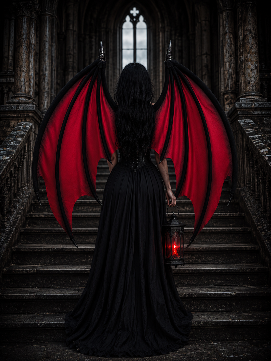 Large Red & Black Bat Wings – Handmade Gothic Fantasy Wings for Halloween, Cosplay, Vampire, Demon & Dragon Costume