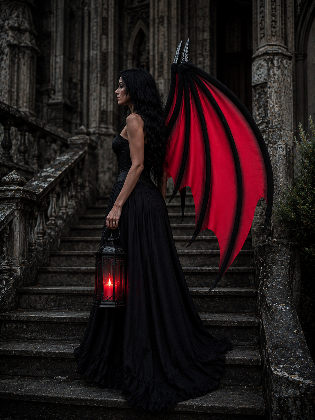 Large Red & Black Bat Wings – Handmade Gothic Fantasy Wings for Halloween, Cosplay, Vampire, Demon & Dragon Costume